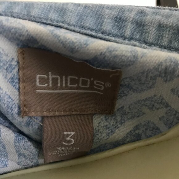 CHICO'S size 3 / XL Chambray Blue Printed Denim Popover Hi-Lo Tunic Top - Picture 4 of 4